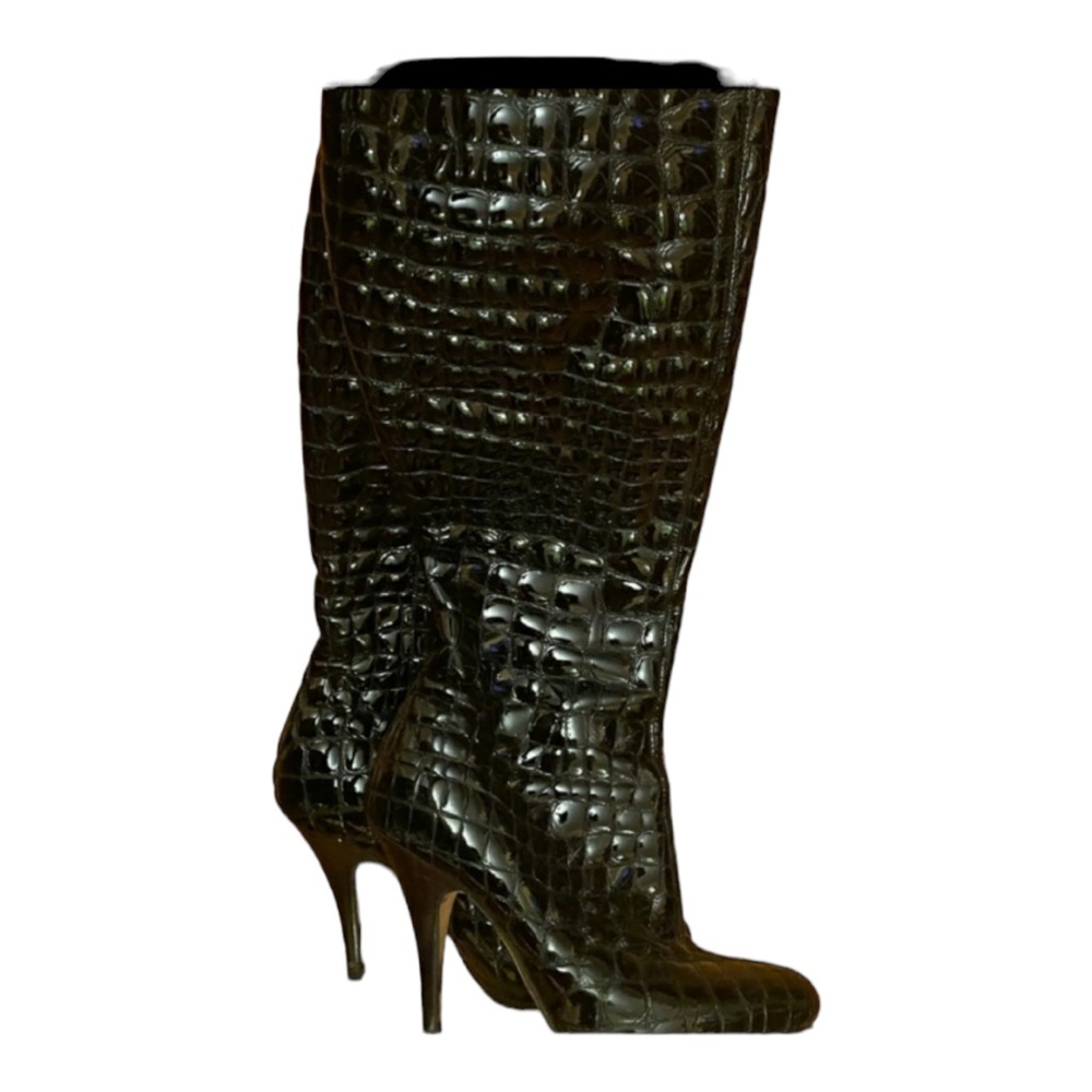 Giuseppe Zanotti Patent Croc Embossed Over Knee Boots